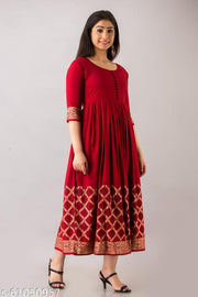 Women's Rayon Printed Long Flared Anarkali Kurtis