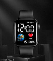 Trending Black Colour Small Led Light Digital Watch for Unisex Kids Boys n Girls