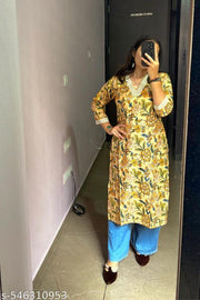Stylish Cotton Printed Fancy V-neck Kurti