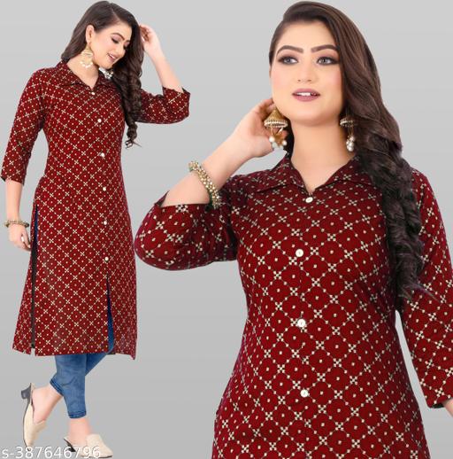 Rayon Kurti for women Gold Foil Print