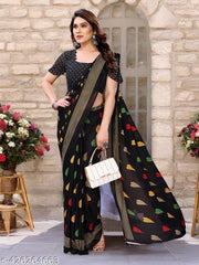 Women's Bollywood Floral Printed Black Georgette Saree
