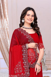 VEERA ETHNIC PRESENTING NEW RICH CHFFORN FENDY SOFT FABRIC ALPNG RICH BORDER LOOK SAREE WITH BLOUSE