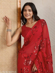 Uniq Party Wear Sequins Flowr Design Saree In Georgette