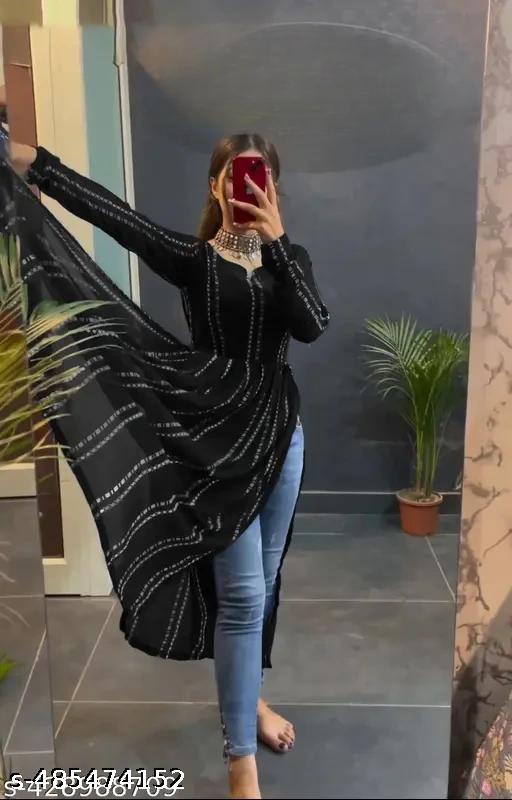 Lining Printed Naira Cut Kurti For Womens
