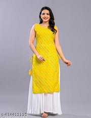 Vani apparels yellow leheriya sleeveless kurta