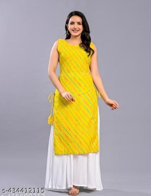 Vani apparels yellow leheriya sleeveless kurta