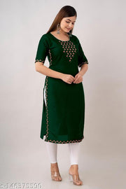 Zeenat  Long Embroidered Kurti for Women's and Girls Party Wear (Dark Green)