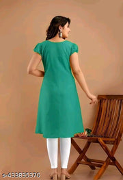 Women's&Girl's "Rayon"  Fashionble v-neck with puff sleeb  stylish kurti(aquablue)