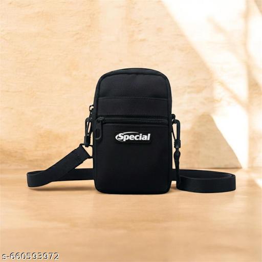Trendy 2-in-1 Men's Mobile Sling Bag & Belt Pouch - Waterproof Nylon Side Bag for Men with Adjustable Strap & 3 Pockets (Black)