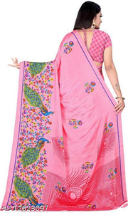 LEELAVATI Crepe Printed Daily / Party & Festive Wear Combo of 2 Stylist Fashionable Saree With Blouse pieces ( Light Blue , Pink )
