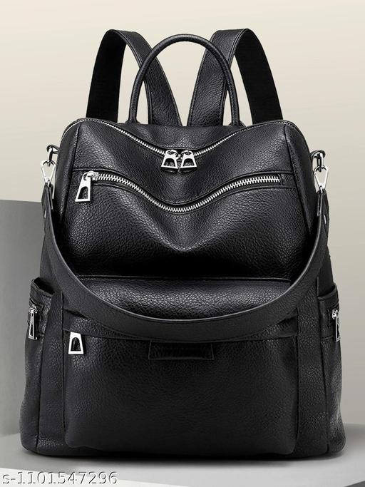 ZOVIX Medium 25 L Laptop Backpack Purse for Women Convertible Travel Vintage PU Leather Shoulder (Black)
