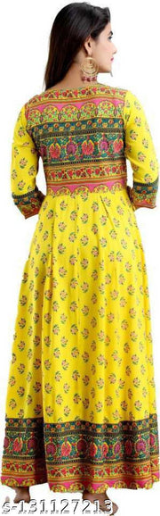 Yellow Printed Flaired Kurti 2022