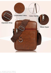 Pure Luxury Gloss Leather Small Sling Bag for Men | Chest Slinger bag | Crossbody Bag| Side Bag Men | Mini Leather Slings | Corporate Gift Item | Passport Document Sling. (Royal Brown)