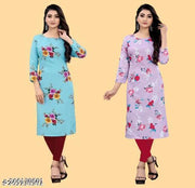 Polyster/Crepe fabric-Women's and Girls Daily Wear Straight Kurti (Pack OF 2 Piece Kurta)