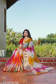 NEW FANCY ORGANZA SAREE  MULTY COLOUR SAREE