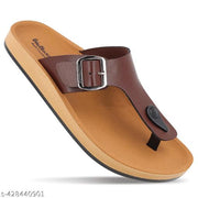 WALKAROO Plus Men Comfort Cushion Sole Stylish T-Strap Buckle Slip-On Thong Sandals WE1332 Brown