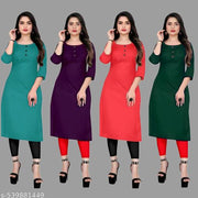 Straight Plain Casual Ethnic Plain A-Line American Crepe Fabric Light Weight Kurtis For Daily Use in Low Price
