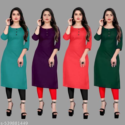 Straight Plain Casual Ethnic Plain A-Line American Crepe Fabric Light Weight Kurtis For Daily Use in Low Price