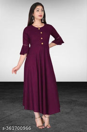 Stylish Anarkali Kurti with Gown Flare Latest Design Trendy Three Quarter Sleeve (WINE)