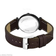 Krolexe Analog Round Black Dial ALPHABET S Design Stylish Brown Leather Strap Classic Design Fancy Wrist Watch for Women and Girls, Pack of 1 - ALP-S-GEN-BK-BRW-CUTL