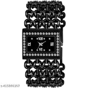 HRV Black Roman Black Zali Belt Square Women And Girls Analog Watch