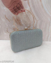 FANCY PARTYWEAR BOX CLUTCH WITH HANDLE SHIMMER SHINING BRIDAL CLUTCH
