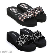 Skytrap Pink, Black Nubuck EVA Fancy Stylish & Comfortable Extra Soft Slippers Flipflop for Women & Girls Combo of 2
