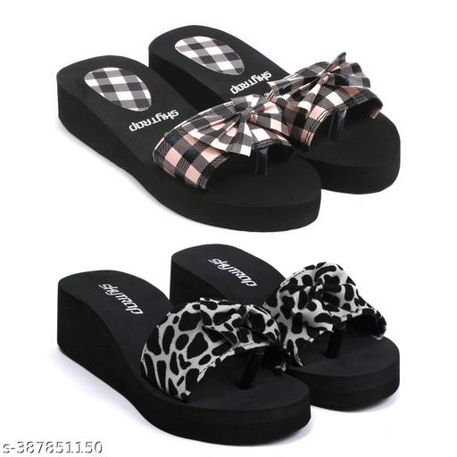 Skytrap Pink, Black Nubuck EVA Fancy Stylish & Comfortable Extra Soft Slippers Flipflop for Women & Girls Combo of 2