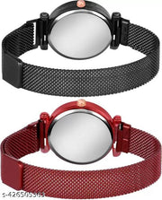 Red New Flower Magnet belt wrist Analog Watch for Girls and Women