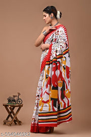 Traditional Women's Summer Special Jaipuri Hand Block Printed Pure Cotton Mulmul Saree with Unstitched Blouse Piece | best for office wear | best for navratri | best for festivel