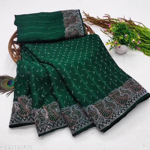 SI_ PIPOLS PIPAL PAN Georgette WEDDING FESTIVAL PARTY  HOTFIX WORK GREEN SAREE