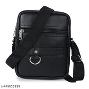 Zipper Fashion Link Leather Men's Sling Bag, Black