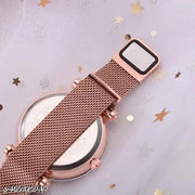 Rose Gold Magnetic Chain magnet strap mash hand watch girls watch for women gift Rose Gold Women Analog Watch - For Girls