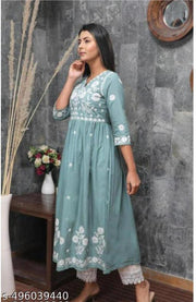 Chikankari anarkali embroidery work kurti