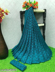 Brasso Net Aqua Blue Saree With Blouse