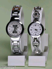 Flower Designed Premium Quality Analog Watch with Diamond Studded Attractive Metal Analog Watch Combo For Women
