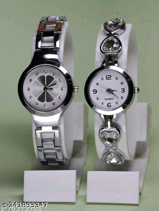 Flower Designed Premium Quality Analog Watch with Diamond Studded Attractive Metal Analog Watch Combo For Women