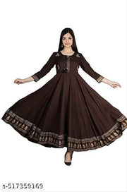 Saadgee Women's Green Rayon Anarkali Kurti