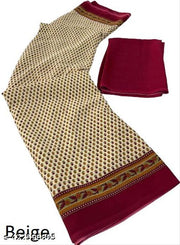Dori Sarees Beige Crepe Saree sari For Woman With Blouse Piece