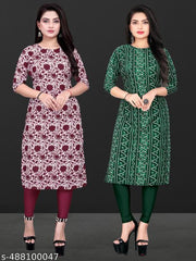 Women Crepe Fabric Printed Straight Kurti PACK OF 2, Extra plus Size -S,M,L,XL,XXL,2XL,XXXL,3XL,4XL,5XL,6XL,7XL,8XL ( New Arrival New Design Fashionable Kurti )