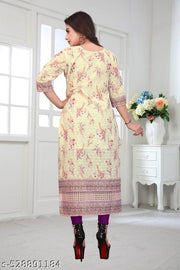 Women’s Floral Printed Straight Kurti | 3/4 Sleeve Ethnic Kurta | Round Neck Stylish Kurti | Casual, Office Wear, Daily Wear & Festive Outfit