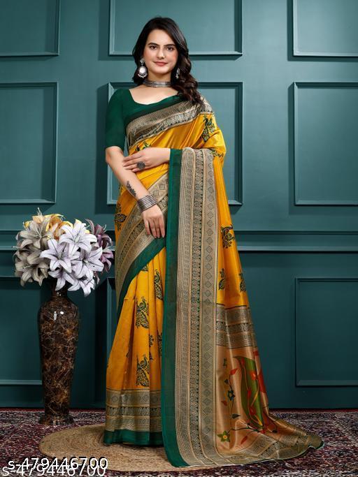 KANOODA Prints Fancy Art Silk Printed Saree With Unstiched Blouse Piece