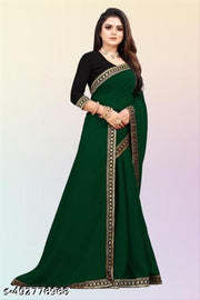 A stunning Georgette saree adorned with elegant Maharani lace.