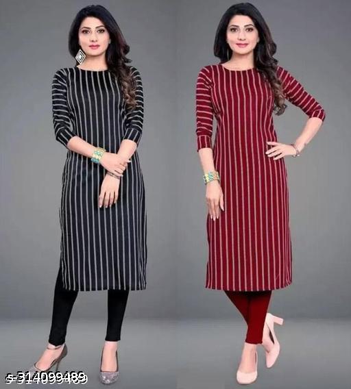 Polyster/Crepe fabric-Women's Regular Fit Aline Kurti Combo Pack Of 2 Pcs.