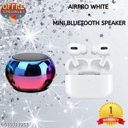 Airpro True Wireless Bluetooth Earphones with 30 Hours Playtime & Compatible for all Smartphones (White) + Mini Bluetooth Speaker Any Random Colour - COMBO