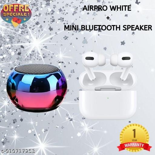 Airpro True Wireless Bluetooth Earphones with 30 Hours Playtime & Compatible for all Smartphones (White) + Mini Bluetooth Speaker Any Random Colour - COMBO