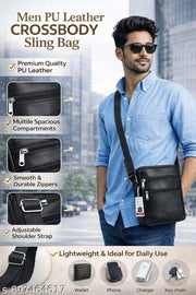Men’s Black PU Leather Sling Bag | Stylish Crossbody Shoulder Bag for Men | Office, Travel & Daily Use