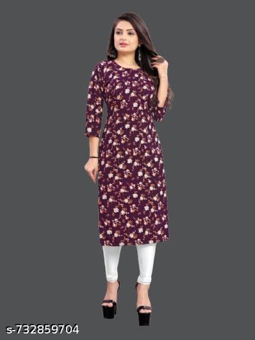 Women Crepe Fabric Printed Straight Kurti, Size -XS, S, M, L, XL, XXL, 2XL, XXXL, 3XL, 4XL, 5XL ( New Arrival New Design Fashionable Kurti )