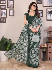 Floral Printed Women's Party Wear Saree With Unstiched Blouse Pieace
