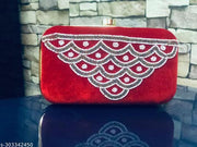 Women Stylish & Trendy Red Velvet Embroidery Clutch
